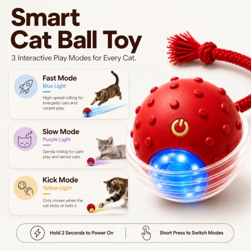 Interactive Rolling Cat Ball, Motion Activated Automatic Cat Toy - color: Crimson