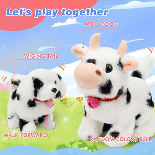 Hopearl Walking Cow Interactive Electronic Pet Plush Diary Cattle Toy with Sounds and Movements MOO Nodding Head Wag Tail Animated Gift for Toddlers Birthday, Black, 7'' - style: Cow-Black