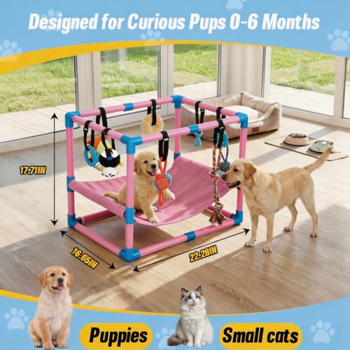 Pink Puppy Play Gym with 8 Hanging Toys - color: Pink, size: 22.28x16.65x17.71in