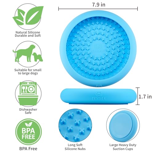 Dog Lick Bowl, Bestalk Anxiety Relief Slow Feeder Dog Lick Mat Treat Dispenser, Non-Slip Dogs Licking Bowl Enrichment Toys, BPA Free Silicone, Dishwasher Safe - color: Light blue