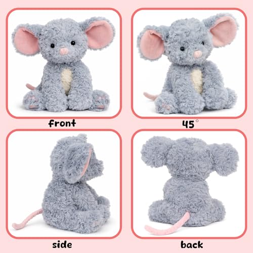 Hopearl Adorable Mouse Plush Toy Floppy Ultra Rat Haggable Soft Stuffed Animal Holiday Birthday Gift for for Boys Girls Kids Toddlers, Gray, 9'' - style: Mouse
