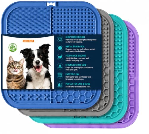 Dog Lick Mat for Dogs & Cats, Silicone Slow Feeder Lick Pad with Suction Cups for Bathing, Grooming & Anxiety Relief(4, Pastel Mix) - color: Pastel Mix