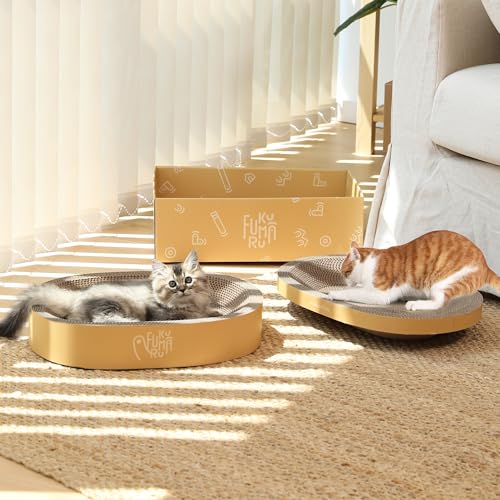 FUKUMARU 3PCS Cardboard Cat Scratcher Bed, Durable Oval Cat Scratch Pads