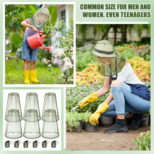 HESTYA 6pack Mosquito Bug Head Net Mesh for Camping Hiking, Green - color: Green