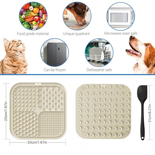 Licking Mat for Dogs & Cats with Suction Cups, 1 Pack Square Dog Slow Feeder Lick Pat for Anxiety Relief and Boredom, Dog Toys to Keep Them Busy, Pets Grooming Training Bathing Mat - color: Beige