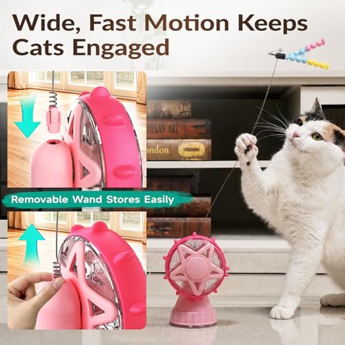 Interactive Cat Treat Dispenser Toy, 2-in-1 Slow Feeder & Wand Pink - color: Pink