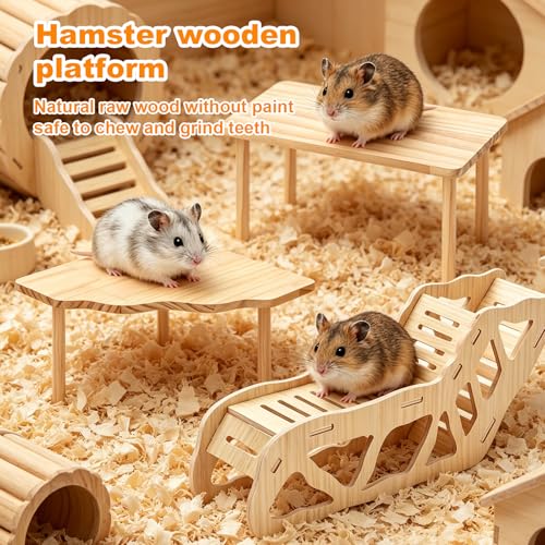 4 Pcs Hamster Cage Accessories, Natural Wood Platform Climbing Toy - color: L