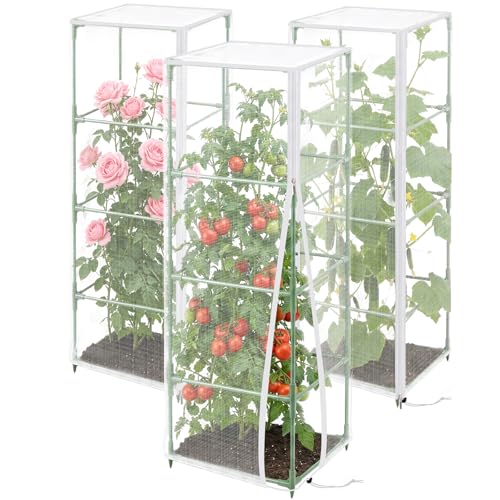 3 Pcs 57"X17.7"X17.7" Square Tomato Netting with Zipper, Insect Cover - size: Square-3PCS