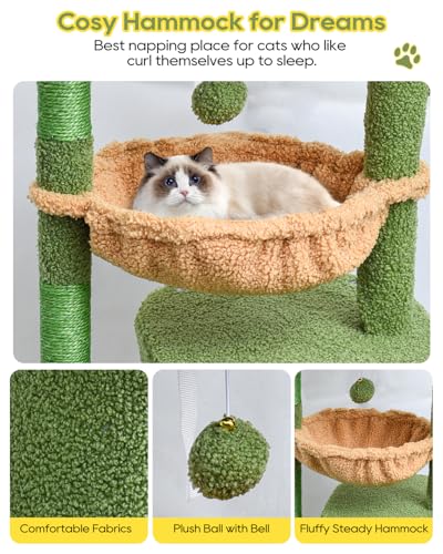 SYANDLVY Cactus Cat Tree for Indoor Cats, Green Activity Tower for Kittens - color: Green