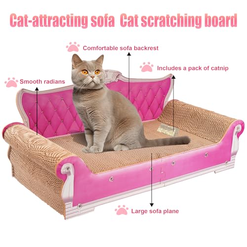 COOZMENT Scratching Sofa, Couch Shaped Thick Scratching Cardboard, Lounge Bed for Indoor Rest&Play, Sofa Scratcher Pad (Pink, 27.6" L X 12.4" W X 11.8" H) - color: Pink-Medium