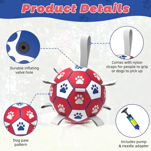 Diman Dog Balls with Straps, 7 Inch Dog Soccer Ball, Herding Ball for Dogs - color: Red, size: 7 Inch