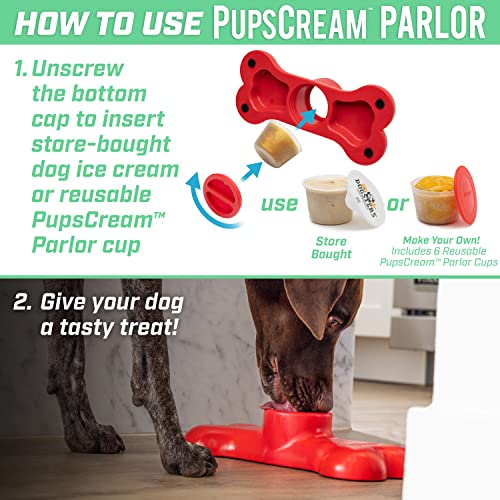 GoSports Pets PupsCream Parlor - Non-Slip Frozen Dog Treat & Ice Cream Holder - Mess-Free Lick Mat Alternative, Includes 6 Reusable Cups & Lids - color: Red