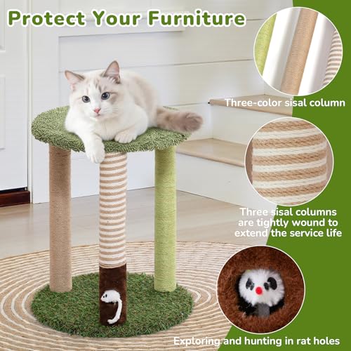 Woochpet Cat Scratching Post Small Cat Tree Tower with Soft Cat Bed for Cat - color: 3-Posts, size: 17 IN