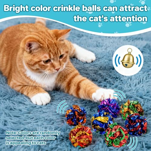 RAINFLOW 10 Pcs Multicolor Crinkle Balls for Cats - Mylar Cat Toy Balls
