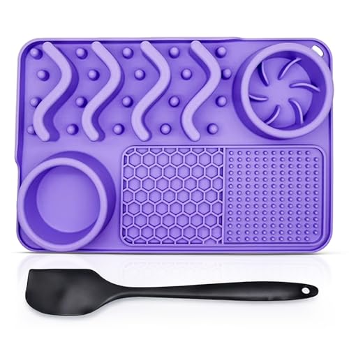 Dog Lick Mat with Strong Suction Cups, Slow Feeder for Dogs, Anxiety & Boredom Relief, Enrichment Licking Mat with Bowl & Spatula, Non-Slip Silicone, Dishwasher Safe