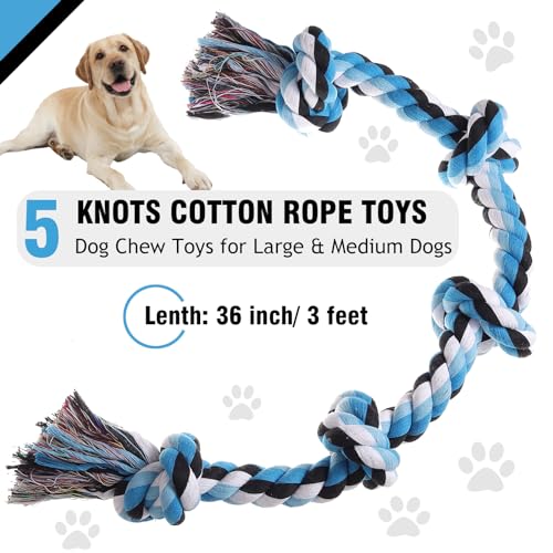 XIGOU Dog Rope Toys for Large Dogs Aggressive Chewers, Dog Chew Toys for Large Breed Indestructible, Heavy Duty Tough 3 Feet 5 Knots Dog Toy, Sturdy Rope toy for Dogs Tug of War Dog Toy Teeth Cleaning - color: Blue