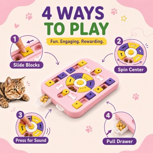 Interactive Cat Puzzle Toy, Maze Slow Feeder, 15.4 in - color: pink