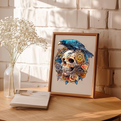 KAAYEE Wooden Puzzles Adults Raven & Mechanical Skull Jigsaw 17.3 * 15.4in - color: Raven & Mechanical Skull, size: X-Large