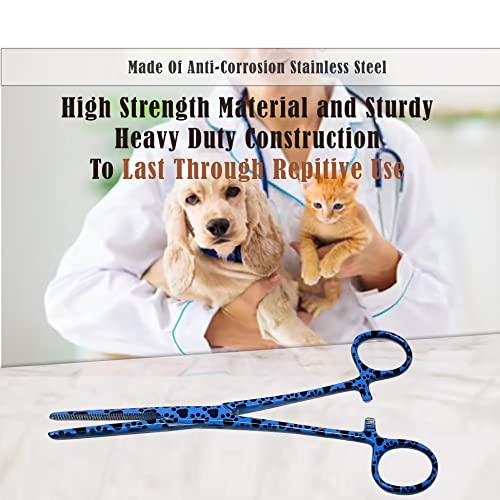 Dog Pet Ear/Nose Hair Puller Grooming Hemostat Locking Forceps Pliers, 5.5" (14cm), Straight (Blue Paws) - color: Blue Paws