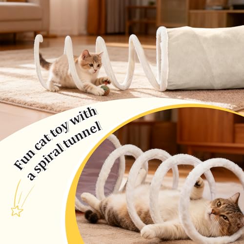 Ownpets 2-in-1 Cat Tunnel Large Lollipop Collapsible Cave Plush,12"D, Beige - color: Beige
