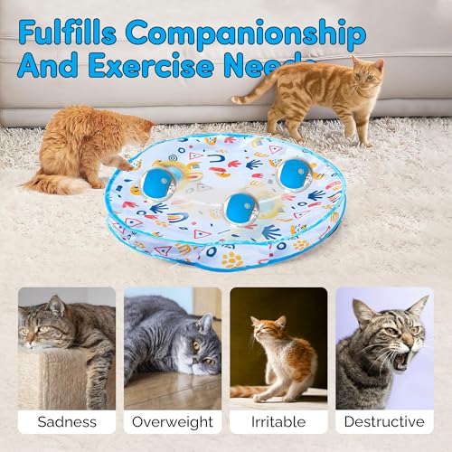 Brylex Interactive Cat Toys, Motion-Activated Rolling Ball with Play Mat, Automatic Hide-and-Seek Game, Fast & Slow Modes, USB Rechargeable Cat Enrichment Toy, 28" Play Mat - color: White Grain