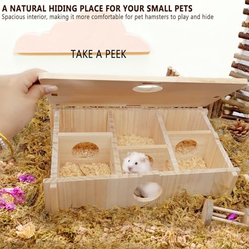 Kathson Multi-Chamber Hamster Tunnel House Maze: 2 Entrance 6 Rooms Hideout - color: Natural wood Hamster Maze House