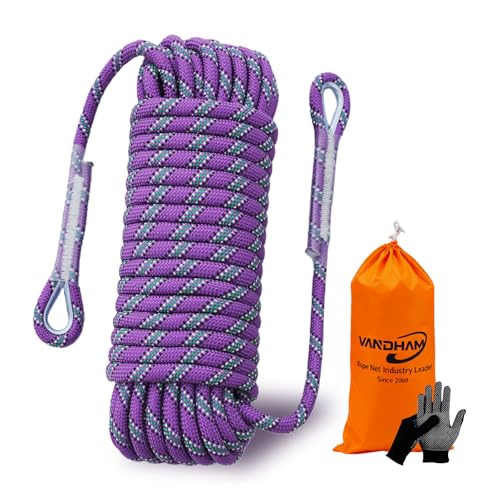 Static Climbing Rope - 12mm High Strength Arborist Rope 65FT for Outdoor Rappelling, Swing, Rigging, Tree Work, Camping - Purple - color: Purple, size: 65FT
