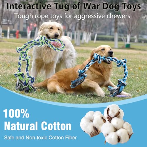 Rope Toy for Dogs, 2 Pack Large Dog Rope Toys for Aggressive Chewers, Heavy Duty Dog Toys for Large Medium Breed, Indestructible Tough Rope Chew Toys Tug of War Dog Toy Teeth Cleaning - color: 2pcs blue green
