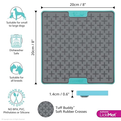 LickiMat Tuff Buddy Slow Feeder Lick Mat for Dogs, Turquoise, Boredom Aid - color: Turquoise