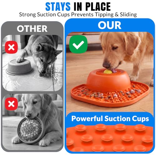 Slow Feeder Dog Licking Bowl with Rolling Ball, Orange - color: Orange