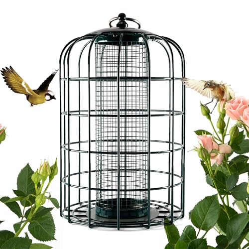 Nature's Rhythm Outdoor Hanging Bird Feeder Cage Mesh Tube Squirrel Proof Wild Bird Feeder with Large Metal Seed Guard Deterrent - size: Mesh Tube Bird Feeder