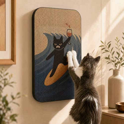 Cat Wall Scratcher, Art Cat Scratching Board for Indoor Cats - color: SurfingCat 1