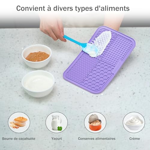 MateeyLife Lick Mat for Dogs & Cats, Slow Feeder Licking Pads for Boredom - color: Purple&Cyan, size: 9.9'' × 6''