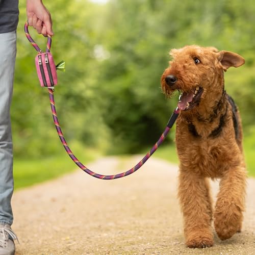 Dog Poop Bag Holder for Leashes and Treat Holder with 2 Waterproof Pouches - color: Purple