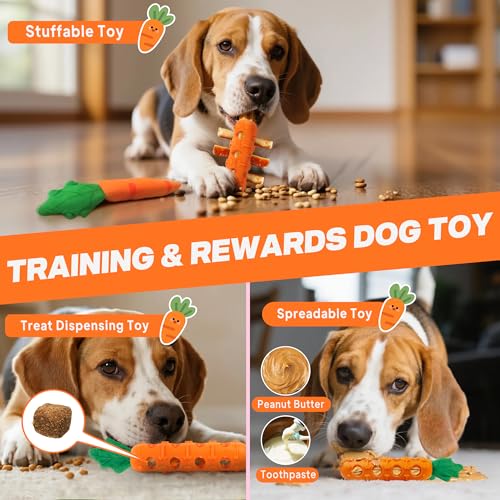 Fida 2-in-1 Puppy Teething Toys, Natural Rubber Chew Toys for Dogs, Carrot - color: Orange Carrot