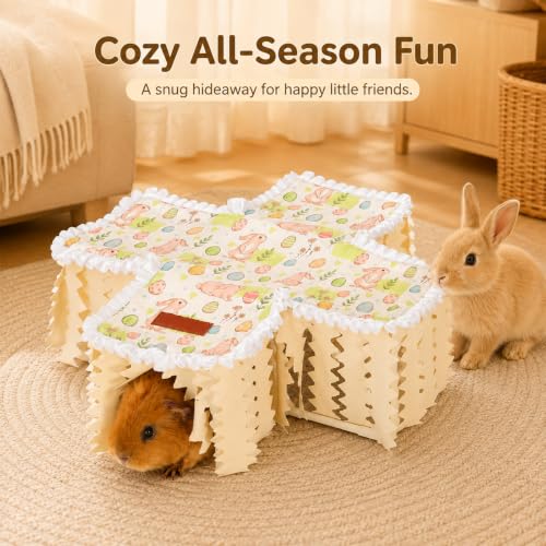 Guinea Pig Hideout Tunnel - Bunny Hideout, Machine Washable Guinea Pig Hide Tent Houses & Habitats,Guinea Pig Accessories for Hamster/Chinchilla/Dwarf Rabbit-Playing Resting(Rabbit) - color: beige