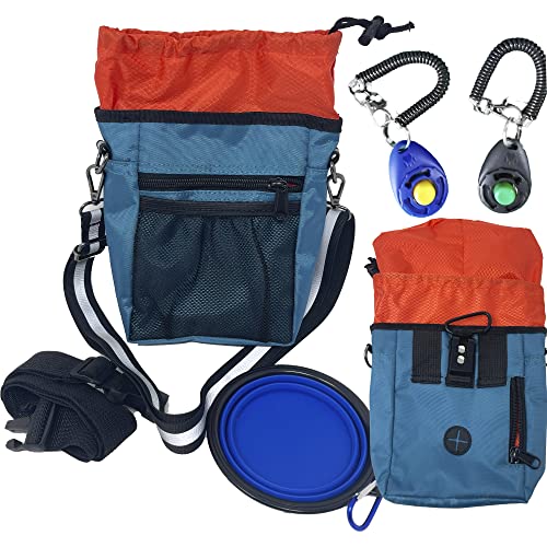 Jalousie Dog Training Pouch with Training Clicker and Water Bowl - 5 Ways to Wear - Carry Toys, Treats for Positive Reinforcement - Built-in Poop Bag Dispenser (Teal) - color: Teal