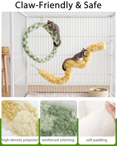 2Pcs Bendable Sugar Glider Climbing Ropes, Soft Fabric Paw-Safe