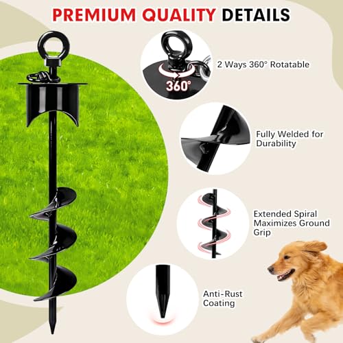 Snagle Paw Dog Tie Out Cable and Stake with Lock-Cap,Heavy Duty 30FT Dog Yard Leash & Stake with Shock Absorbing Bungee Tether,Rust Proof Ground Anchor for Yard, Beach, Camping & Outdoor,up to 360 Lbs - color: Black, 17in Stake (30ft Cable)
