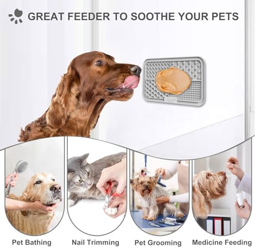 Azyh Licking Mat for Dogs & Cats 2 Pack, Slow Feeder Lick Pat for Large Dogs and Puppies, Anxiety Relief Dog Toys Feeding Mat for Butter Yogurt Peanut, Pets Bathing Grooming Training Mat (9.9'' × 6'') - color: Grey&Beige