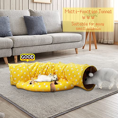 BWOGUE Bunny Tunnel Bed, 2-in-1 Collapsible Rabbit Tunnel Hideout with Mat - color: Yellow