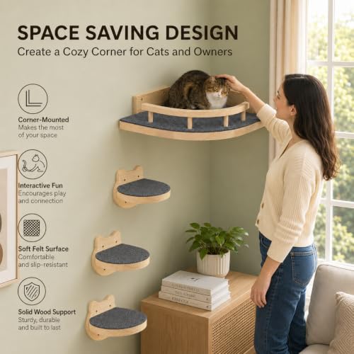 LSCQYYCC- Cat Wall Shelves, Cat Shelf with 3Wide Perch Steps, Modern Floating Cats Stairs for Indoor Sleeping, Playing, Climbing