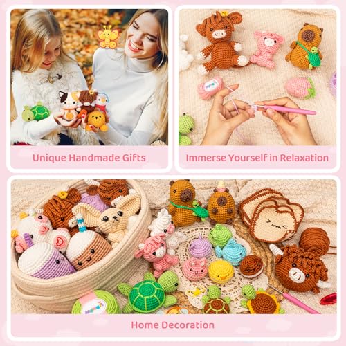 Mewaii Strawberry Cow Crochet Kit for Beginners, 40% Extra Yarn - color: Pink