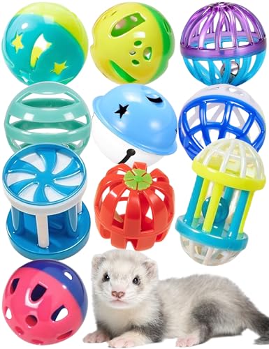 ZHUANGZI 10-Pack Ferret Toy Bells Balls, Non-Toxic Plastic - size: 1.5'' - 2.8''