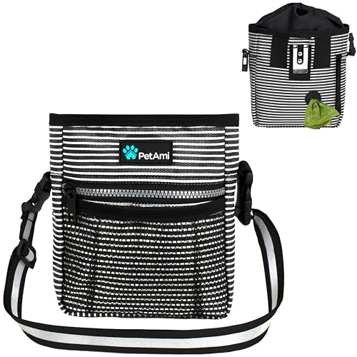 PetAmi Hands Free Dog Treat Pouch for Training and Walking, Stripes - color: Black Stripes