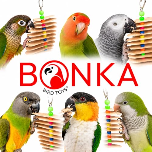 Bonka Bird Toys 867 Big Natural Stick Bird Toy 9.5" x 6" Natural Wood Metal and Plastic Interactive Chew Toy for Medium Parrots Beak Conditioning Climbing and Enrichment - size: Pack of 1
