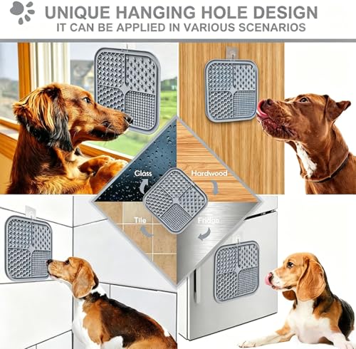 Licking Mat for Dogs & Cats with Suction Cups, 1 Pack Square Dog Slow Feeder Lick Pat for Anxiety Relief & Boredom, Dog Toys to Keep Them Busy, Pets Bathing Training Grooming Mat 7.8*7.8 inches - color: 1Pack-Grey