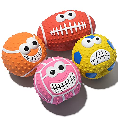SCHITEC Squeaky Dog Ball, [4 Pack] Latex Rubber Dog Squeak Toys, 2.7'' Soft Bouncy Fetch Balls for Medium Small Pets Interactive Play - size: Medium Balls 2.7"