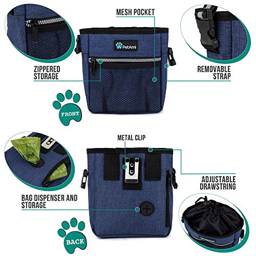 PetAmi Hands Free Dog Treat Pouch for Training and Walking, Navy - color: Heather Navy