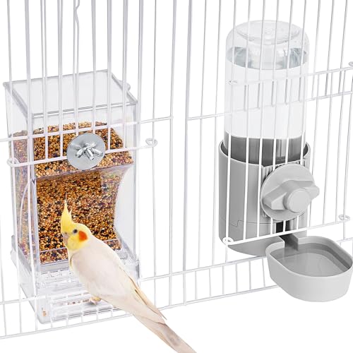 lemtrflo No Mess Bird Feeder Water Dispenser Set, Bird Feeder for Cage - color: grey